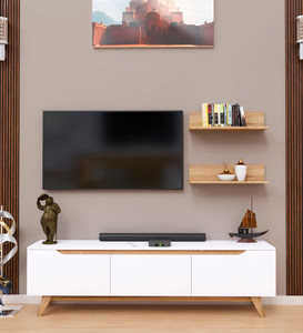 spyder craft matte finished tv unit stand cabinet with storage engineered wood tv entertainment unit finish color - white  oak diydo-it-yourself
