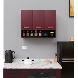 spyder craft wall mounted 3 door matte finish blitz multipurpose cabinet for kitchen officecabinet for kitchen living room color- black and burgundy assemblydo-it-yourself