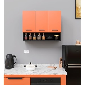 spyder craft wall mounted 3 door matte finish blitz multipurpose cabinet for kitchen officecabinet for kitchen living room color- black and saffron assemblydo-it-yourself