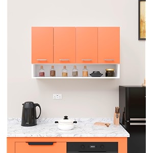 spyder craft wall mounted 4 door matte finish orio multipurpose cabinet for kitchen officecabinet for kitchen living room color- saffron and white assemblydo-it-yourself