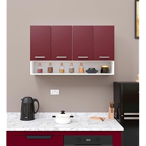 spyder craft wall mounted 4 door matte finish orio multipurpose cabinet for kitchen office living room with small bottom storage color- burgundy and white assembly required -1 year warranty