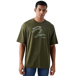 Spykar Mens Oversized Round Neck Half Sleeve