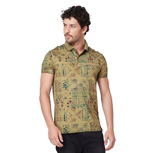 Spykar Mens Slim Fit Ribbed Collar Half