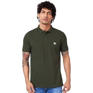 spykar men39s slim fit polo neck half sleeve solid casual t-shirt