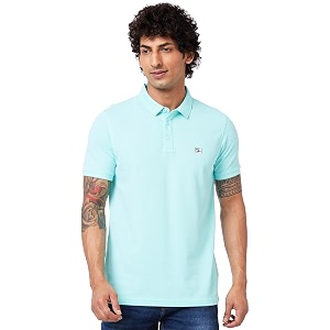 spykar men39s slim fit polo neck half sleeve solid casual t-shirt