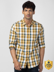 Spykar Men Checkered Casual Beige Shirt