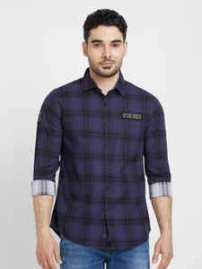 Spykar Men Checkered Casual Blue Shirt