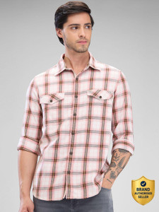 Spykar Men Checkered Casual Pink Shirt