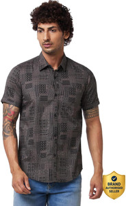 Spykar Men Printed Casual Black Grey Shirt