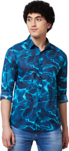 Spykar Men Printed Casual Blue Shirt