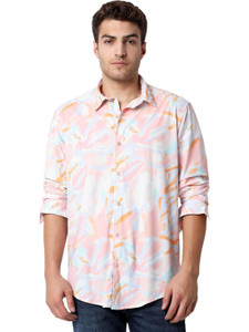 Spykar Men Printed Casual Pink Shirt