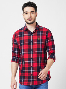 Spykar Men Regular Fit Checkered Slim Collar