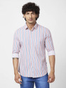 Spykar Men Striped Casual Pink Dark Blue