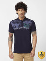Spykar Printed Men Polo Neck Blue T-Shirt
