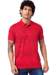 Spykar Printed Men Polo Neck Orange T-Shirt