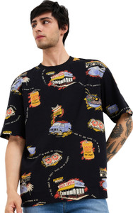 Spykar Printed Men Round Neck Black T-Shirt