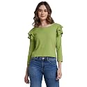 Spykar Women Bay Leaf Blended Regular Fit Full Sleeve Round Neck Plain Tshirt