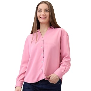 spykar women pink regular fit solid full sleeve casual shirt size xs-wshsos1be121-peony pink