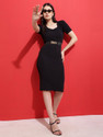 SQEW Women Bodycon Black Knee Length Dress