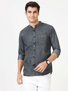 SQIN Men Washed Casual Black Shirt