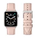 Square Bands Compatible with Apple Watch Band 38mm 40mm 41mm 42mm 44mm 45mm 49mm, Genuine Leather Wristband Starp for iWatch SE Series 9 8 7 6 5 4 3 2 1 Ultra for Women Men (PinkSand/Starlight,