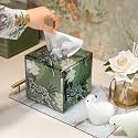 Square Glass Tissue Box Cover Green Jungle Leopard Print Decor