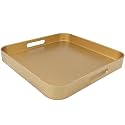 Square Gold Decorative Serving Tray with Handles, Versatile Ottoman Tray for Coffee Table, Entertaining, Outdoor Patio, Living Room, 13”*13”*1.6”