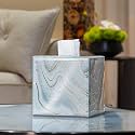 Square Marble Pattern Glass Tissue Box Cover for Table Display