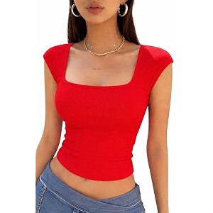 Square Neck Sleeveless Unique Crop Top for