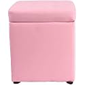 Square Ottoman Storage 12x12x14inch Small Cube Foot Rest Stool with Hinged Lid,Faux Leather Padded Seat Waterproof Toy Box for Living Room Bedroom (Pink)