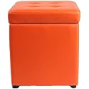 Square Ottoman Storage 12x12x14inch Small Cube Foot Rest Stool with Hinged Lid,Faux Leather Padded Seat Waterproof Toy Box for Living Room Bedroom (Orange)