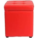 Square Ottoman Storage 12x12x14inch Small Cube Foot Rest Stool with Hinged Lid,Faux Leather Padded Seat Waterproof Toy Box for Living Room Bedroom (Red)