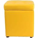 Square Ottoman Storage 12x12x14inch Small Cube Foot Rest Stool with Hinged Lid,Faux Leather Padded Seat Waterproof Toy Box for Living Room Bedroom (Yellow)