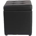 Square Ottoman Storage 12x12x14inch Small Cube Foot Rest Stool with Hinged Lid,Faux Leather Padded Seat Waterproof Toy Box for Living Room Bedroom (Black)