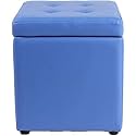 Square Ottoman Storage 12x12x14inch Small Cube Foot Rest Stool with Hinged Lid,Faux Leather Padded Seat Waterproof Toy Box for Living Room Bedroom (Blue)