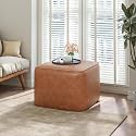 Square Ottoman with Storage,Modern PU Leather Ottomans & Side Table,Footrest Seat for Living Room,Bedroom,Officee,Comfortable Durable Brown,22.25”W x 22.00”D x 16.50”H
