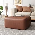 Square Ottoman with Storage,Modern PU Leather Ottomans &amp; Side Table,Footrest Seat for Living Room,Bedroom,Officee,Comfortable Durable Dark Brown