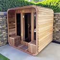 Square Outdoor Sauna, Canadian Hemlock Sauna 4 Person, 240V 6KW ETL Harvia Heater, Porch,Waterproof System, Large Glass Windows, Wood Tiles, Double Reinforcement-Fast Delivery(0-195 °F)