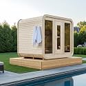 Square Outdoor Sauna, Canadian Spruce Sauna 6 Person, 220V 6KW ETL Toule Heater, Waterproof System, Large Glass Windows, Double Reinforcement, Milk White(0-195 °F)