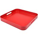 Square Red Decorative Serving Tray with Handles, Versatile Ottoman Tray for Coffee Table, Entertaining, Outdoor Patio, Living Room, 13”*13”*1.6”