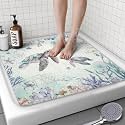 Square Shower Mat, 24 x 24 Inch Non Slip Turtle Shower Stall Mat, Quick-Dry PVC Loofah Bath Mat for Shower Tub Bathroom