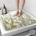 Square Shower Mat, 24 x 24 Inch Non Slip Flower Shower Stall Mat, Quick-Dry PVC Loofah Bath Mat for Shower Tub Bathroom