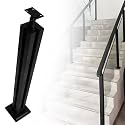 Square Stainless Steel Railing Column, Black Gold Silver Gold Silver Railing Post Kit with Slots &amp; Base, Adjustable Spindles Stair Parapet Post Kit Indoor(A-Corner,Height 40in/100cm)