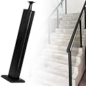 Square Stainless Steel Railing Column, Black Gold Silver Gold Silver Railing Post Kit with Slots &amp; Base, Adjustable Spindles Stair Parapet Post Kit Indoor(A-Edge,Height 36in/90cm)