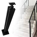 Square Stainless Steel Railing Column, Black Gold Silver Gold Silver Railing Post Kit with Slots &amp; Base, Adjustable Spindles Stair Parapet Post Kit Indoor(A-MID,Height 36in/90cm)