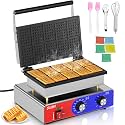 Square Waffle Maker - Commercial Waffle Iron w/Non-stick Baking Pans, 550 ℉ Temperature and Timers, 1550W Hotel Waffle Machine for Double Baking, Professional Stainless Steel Waffle Maker