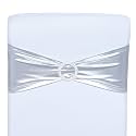 SquarePie 50 PCS Metallic Silver Spandex Chair Sashes - Shiny Stretch Bows with Buckle Slider - No-Tie Universal Elastic Chair Bands for Wedding Reception Party Banquet Event