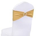 SquarePie Pack of 100 Gold Chair Sashes Bows with Buckle Slider Universal Elastic Spandex Bands Ties for Banquet Event Decor