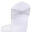 SquarePie Pack of 100 Silver Chair Sashes Bows with Buckle Slider Universal Elastic Spandex Chair Bands Ties for Banquet Event Decor