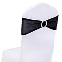 SquarePie Pack of 50 Black Chair Sashes Bows with Buckle Slider Glitter Universal Elastic Spandex Chair Bands Ties for Banquet Event Decor